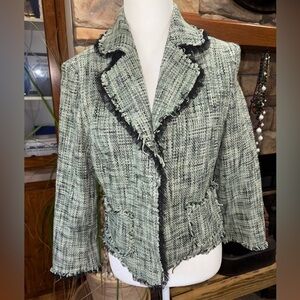 River Island Mint Green Tweed Frayed Edge Blazer